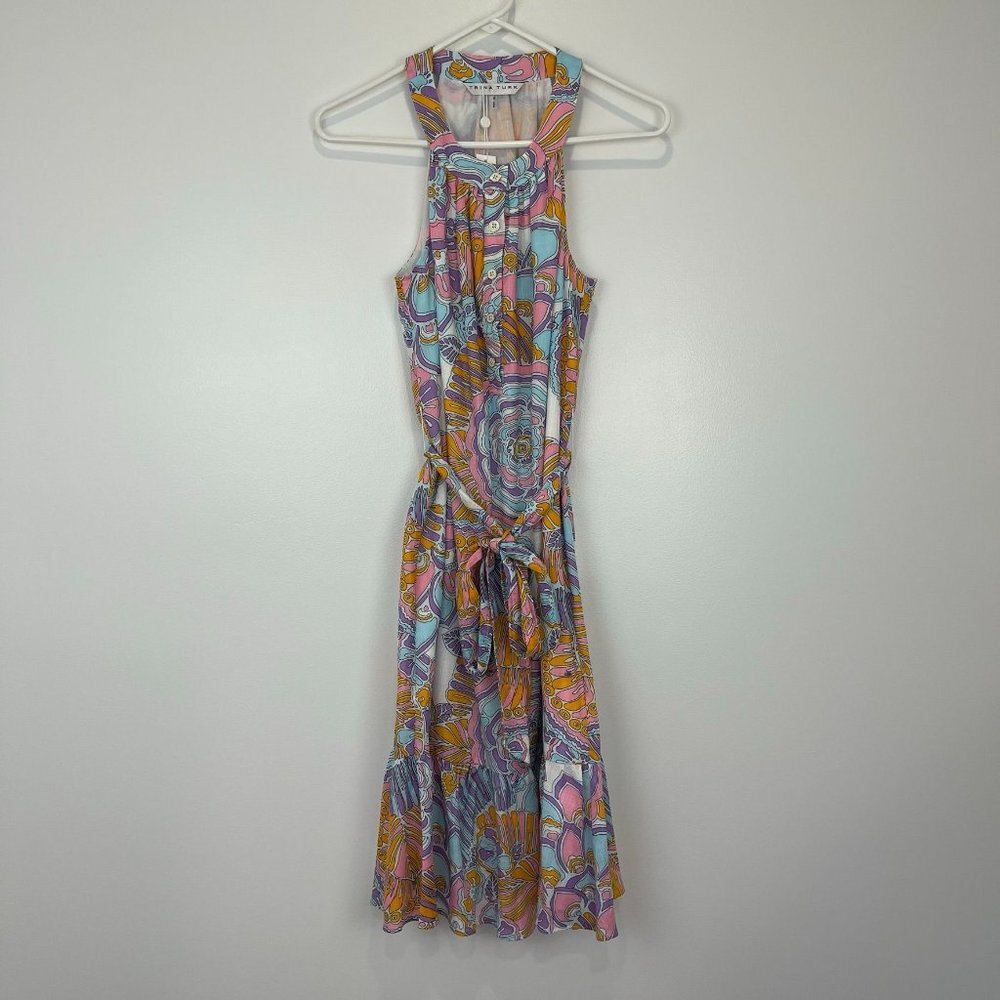 NWT Trina Turk Coral Gables Cotton Printed Halter Neck Dress Multicolor Size S - Picture 2 of 10